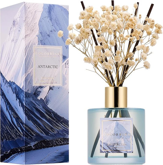 COCORRÍNA Reed Diffuser - Antarctic 6.7 Fl.oz Reed Diffuser Set with 8 Sticks & Preserved Baby's Breath, Reed Diffuser for Home Bathroom Shelf Decor - Bloomnest