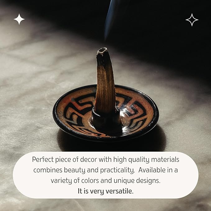Palo Santo Holder with 5 Sticks - Luna Sundara Handmade Ceramic Incense Burner - Peach Chulucanas Pottery from Peru - Smudge Bowl for Sage - Aromatherapy Gift Set LunaSundara