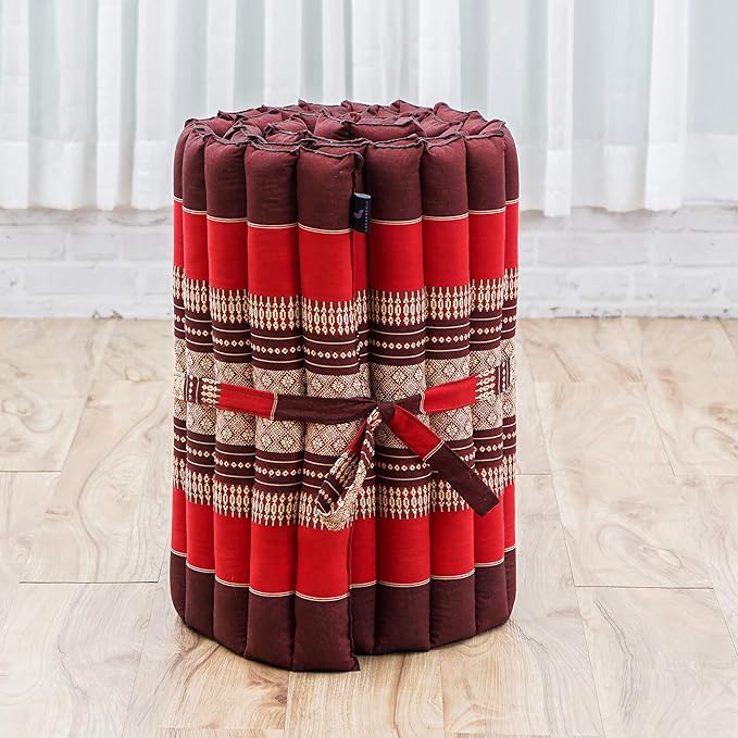 Leewadee - Foldable Floor Mattress - Japanese Roll Up Futon -Trifold Tatami Mat- Guest Floor Bed - Camping Mattress - Thai Massage Mat, Kapok Filled, 75 x 20 inches, Red - Bloomnest