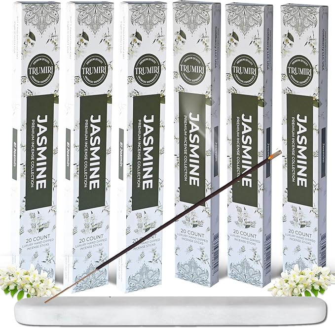 Jasmine Incense Sticks - Total 120 Insence-Sticks - 6 Packs of 20 Insense - Inciensos - Inscents - Natural Non Toxic Ingredients - Incents - Incence - Inscense - Insents TRUMIRI