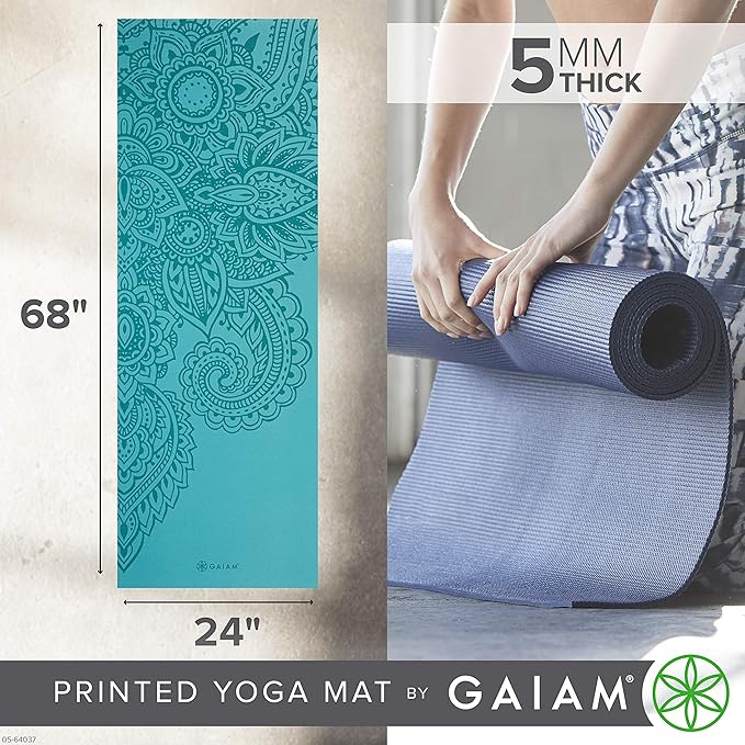 Gaiam Yoga Mat - Premium 5mm Print Thick Non Slip Exercise & Fitness Mat for All Types of Yoga, Pilates & Floor Workouts (68" x 24" x 5mm) - Bloomnest