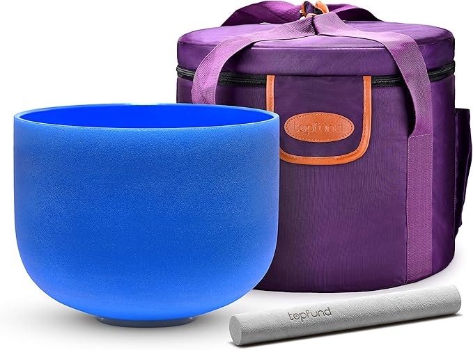 TOPFUND Blue G Note Crystal Singing Bowl Throat Chakra 10 inch with Heavy Duty Carrying Case and Suede Mallet