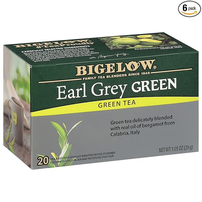 Bigelow Tea Earl Grey Green Tea, Caffeinated Tea, 20 Count Box (Pack of 6, 120 Total Tea Bags - Bloomnest