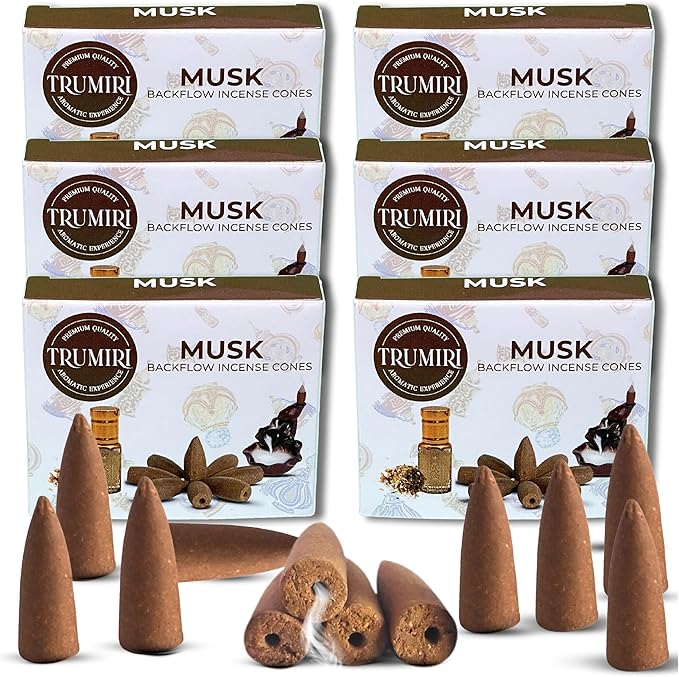 Musk Backflow Incense - 60 Cones, Six Packs of 10, Waterfall Effect TRUMIRI