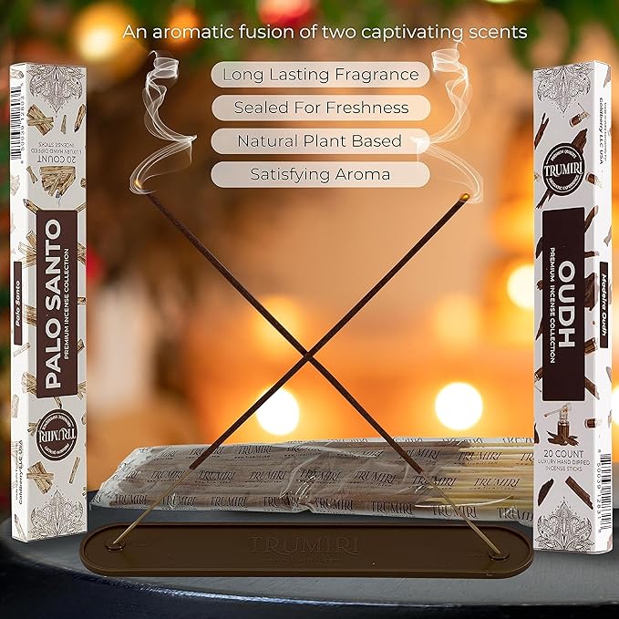 Trumiri Incense Sticks - Combo Pack of 40 Insence-Sticks - 20 Palo Santo + 20 Oud - Insenses - Insents - Incents - Inscense - Incence - Incienso - All Natural Incense Sticks TRUMIRI