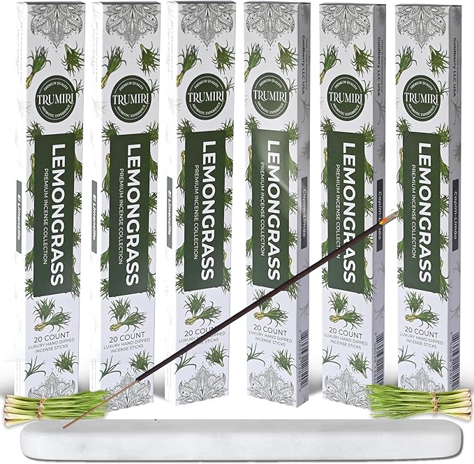 Lemongrass Incense Sticks for Backyard Patio - Total 120 Insence-Sticks - 6 Packs of 20 Insense - Inciensos - Inscents - Natural Non Toxic Ingredients - Incents - Incence - Inscense - Insents TRUMIRI