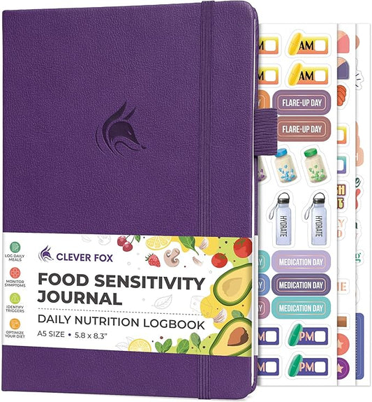 Clever Fox Food Sensitivity Journal – Daily Intolerance & Symptom Log for IBS, Diabetic, Low Fodmap, Elimination Diet – Health Tracker (Purple) - Bloomnest