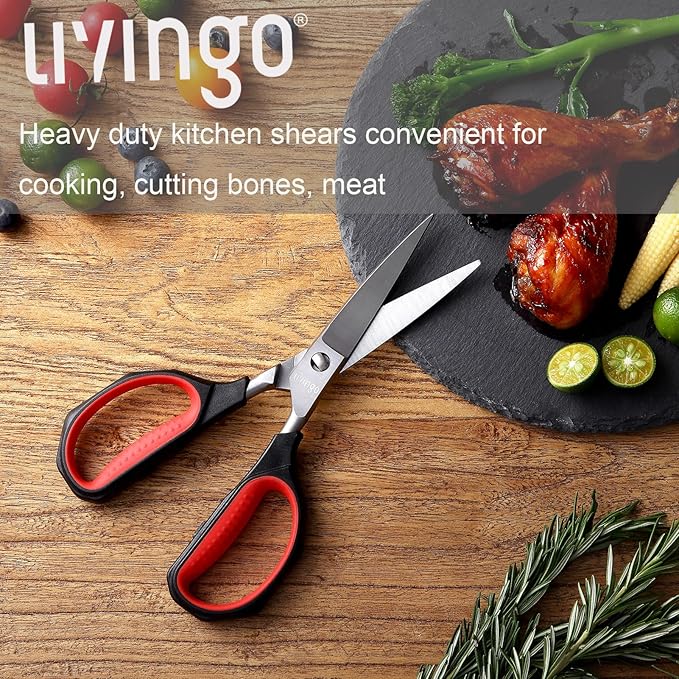 LIVINGO Kitchen Shears Heavy Duty: Cooking Scissors Dishwasher Safe Come Apart Sharp Forged Stainless Steel Blade Utility Food All Purpose for Cutting Poultry Chicken Meat Bones Vegetable, 8.5 inches - Bloomnest