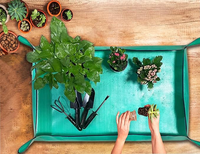 2 PCS Plant Repotting Mat for Indoor Plants, 43" X 29" Thickened Foldable Waterproof Plant Potting Tray and Mess Control, Portable Potting Mat Gardening Tray for House Plants Succulents, Extra Large - Bloomnest