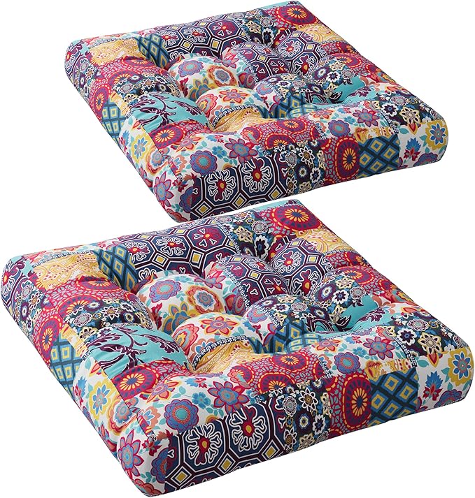 Codi Floor Cushions Seating for Adults and Kids Set of 2, Square Large Boho Pillows for Yoga Living Room Tatami Sitting Home Decor, Memory Foam Added, 22x22 Inch Multi Patchwork - Bloomnest