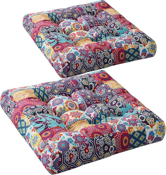 Codi Floor Cushions Seating for Adults and Kids Set of 2, Square Large Boho Pillows for Yoga Living Room Tatami Sitting Home Decor, Memory Foam Added, 22x22 Inch Multi Patchwork - Bloomnest