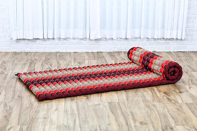 Leewadee - Foldable Floor Mattress - Japanese Roll Up Futon -Trifold Tatami Mat- Guest Floor Bed - Camping Mattress - Thai Massage Mat, Kapok Filled, 75 x 28 inches, Red - Bloomnest