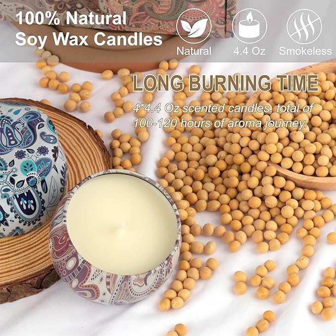 Scented Candles Gifts for Women - Soy Wax Natural Candle Set Aromatherapy Outdoor Indoor Small Aroma Candle Gift 4 PCS 4.4 Oz for Mothers Day Birthday Valentines Christmas Home Spa Bath Yoga - Bloomnest