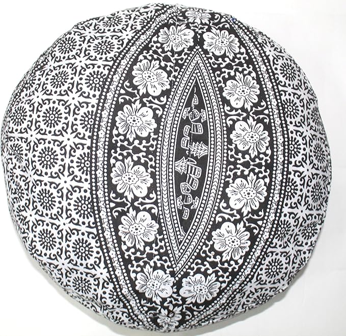 INDIAN CRAFT CASTLE ICC Mandala Barmeri Large Floor Pillow Cover Cushion Meditation Seating Ottoman Throw Cover Hippie Decorative Zipped Bohemian Pouf Ottoman Cases Black Elephant, 24" Round - Bloomnest