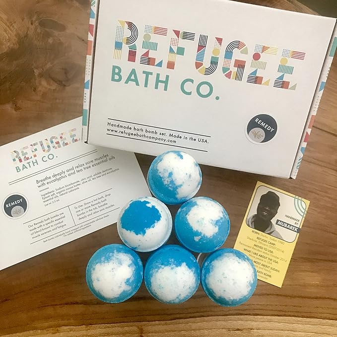 Variety Pack Bath Bombs Tea Tree and Eucalyptus Essential Oils Cocoa Butter Support Refugee Employment in USA (12 Pack) - Bloomnest