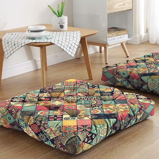 Mandala Meditation Cushion, Boho Meditation Mat, Meditation Pillows for Sitting on Floor, Cushions for Sitting in Home and Outdoor, Square Floor Pillows Cushion Seating for Yoga 22'' X 22'' - Bloomnest
