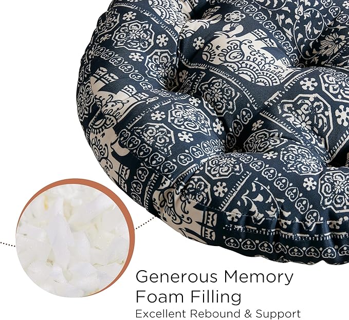 Codi Meditation Floor Pillow, Boho Pillows Seating for Adults and Kids, Large Cushion for Yoga Living Room Tatami Sitting, Memory Foam Added, 22x22 Inch Pack of 2, Round - Indigo Elephant - Bloomnest