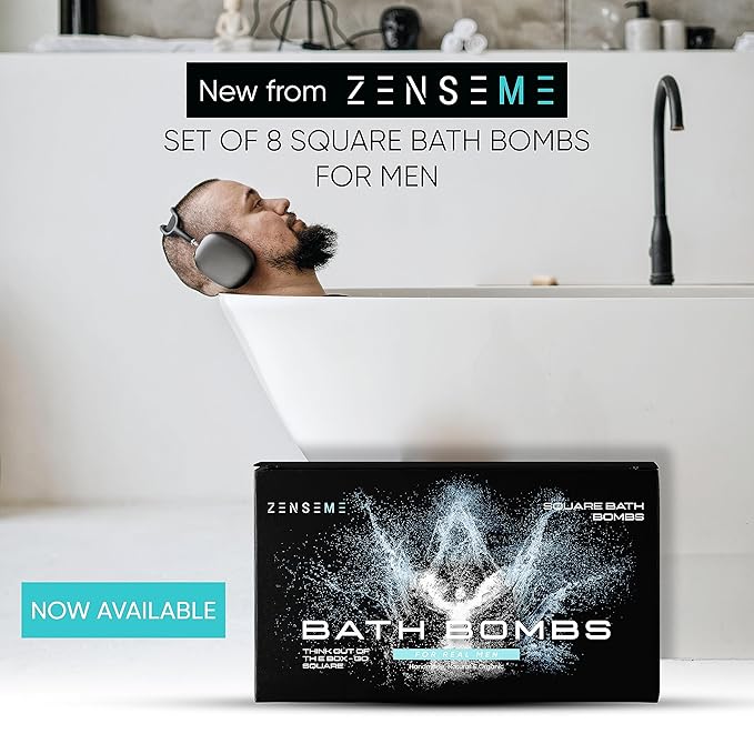 Bath Bombs for Men - Gift Set of 8 Scented Organic Handmade Natural Bath Bombs of 2.5 oz w/Natural Essential Oils, Unique Extra Strength Manly Scents, for Boyfriend, Husband, Father - Square Shape - Bloomnest
