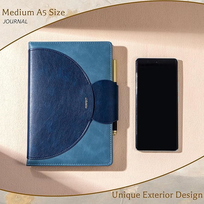 CAGIE Lined Journal for Women, 100GSM Leather Journals for Writing with Buckle Closure,A5 Hardcover Diary Journaling Notebooks for Business Work School Note Taking 5.9" x8.59 (Blue) - Bloomnest