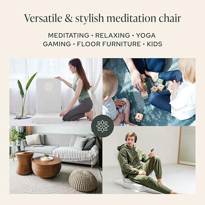 Mindful Modern Folding Pro Meditation Chair - Adjustable Meditation Seat with Back Support and Half Moon Buckwheat Meditation Cushion - Comfortable Mindfulness Living Room Floor Chair - Bloomnest
