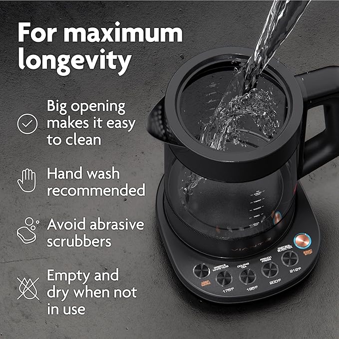 Vianté Electric Kettle With Infuser For Loose Leaf. Hot Tea Maker With Temperature Control And Automatic Shut Off. Tea Kettle With Brewing Programs. 1.5 Liters Capacity | Black Color - Bloomnest