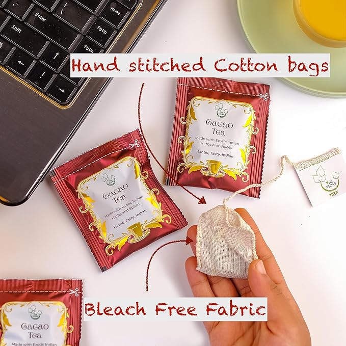 THE VEDAS CACAO TEA | Caffeine Free Herbal Tea | Biodegradable Cotton Teabags | Vegan Chocolate Seed Husks |20 Tea Bags(Pack of 1) - Bloomnest