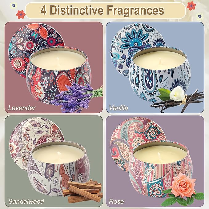 Scented Candles Gifts for Women - Soy Wax Natural Candle Set Aromatherapy Outdoor Indoor Small Aroma Candle Gift 4 PCS 4.4 Oz for Mothers Day Birthday Valentines Christmas Home Spa Bath Yoga - Bloomnest