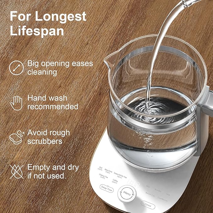 Electric Kettle, 1.5L Borosilicate Glass Hot Water Kettle Electric & Tea Kettle for Coffee or Tea, BPA Free, Auto Shut-Off, Stainless Steel, White, 1200w - Bloomnest