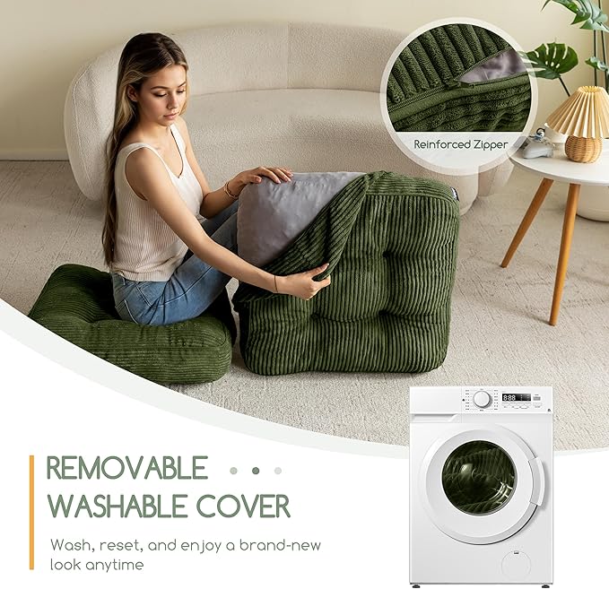 Washable Floor Pillow Cushion for Adults, Meditation Cushion Pillow, Large Square Floor Sitting, Removable Tufted Corduroy Cover, for Tatami Living Room or Yoga, 22x22 Inch, 2Pack, Machine Washable - Bloomnest