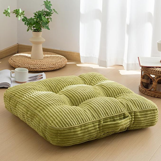 HIGOGOGO Washable Floor Pillow Cushion for Adults, Meditation Cushion Pillow, Large Square Floor Sitting, Removable Tufted Corduroy Cover, for Tatami Living Room or Yoga, 22x22 Inch, Machine Washable - Bloomnest