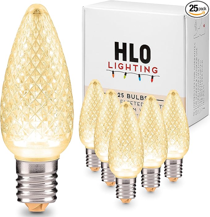 HLO Lighting Set of 25 Sun Warm White C9 Faceted LED Christmas Light Bulbs for Indoor & Outdoor Use | Durable Replacement Bulb - Bloomnest