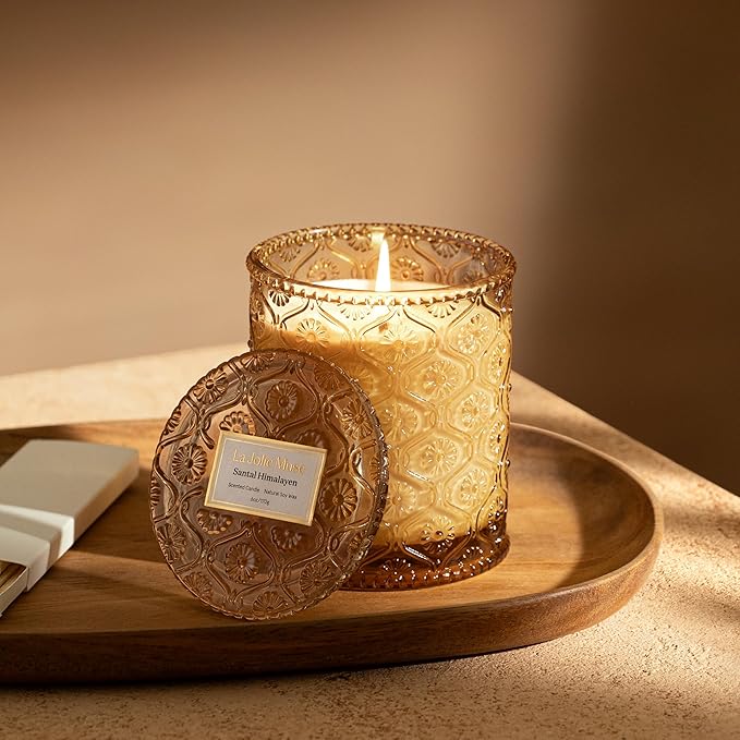 LA JOLIE MUSE Amber and Sandalwood Scented Candle | Santal Himalayen Candle | 6oz Luxury Soy Candle | Clean Burn & Long-Lasting | Gift-Ready for Hosts & Gatherings | Elegant Home Décor - Bloomnest