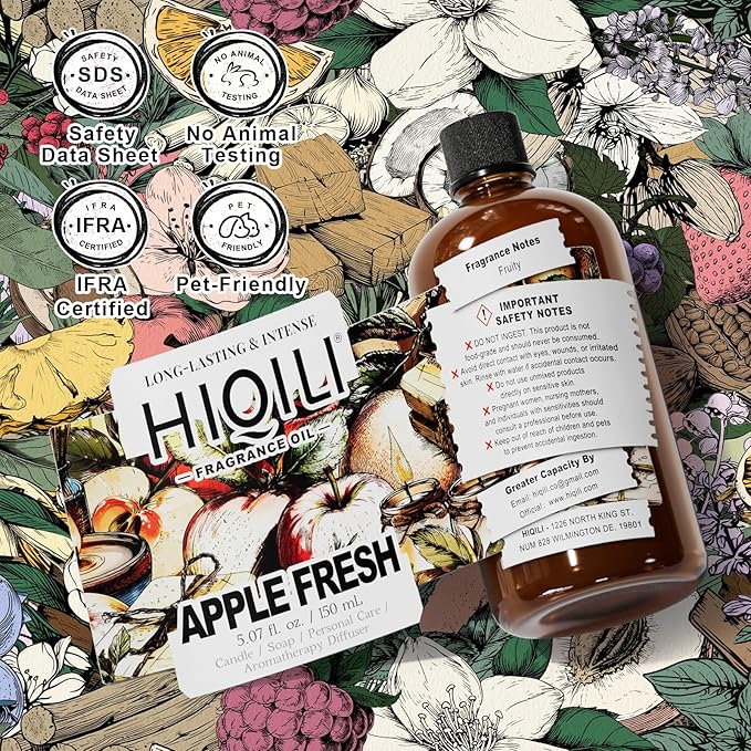 HIQILI Apple Fresh Fragrance Oil for Home Diffuser, Candles, Soaps, Bath Bombs & Perfume Making, Long-Lasting Fruity Scent - 5.07 Fl Oz HIQILI