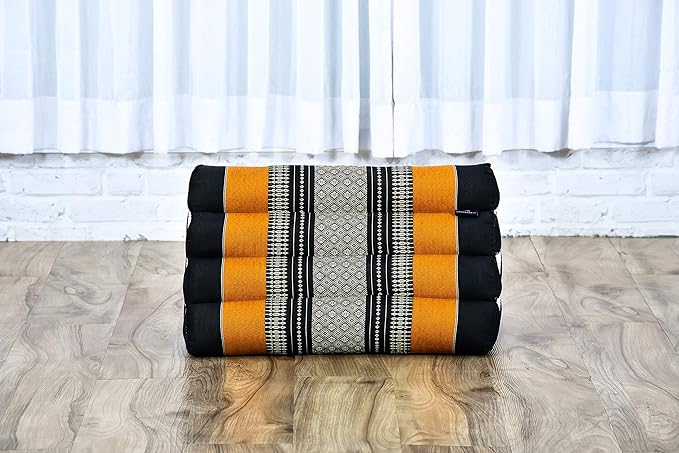 Leewadee Triangle Cushion – Comfortable Backrest for TV or Reading, Incline Pillow for Relaxing Made of Kapok, 20 x 13 x 13 inches, Black Orange - Bloomnest