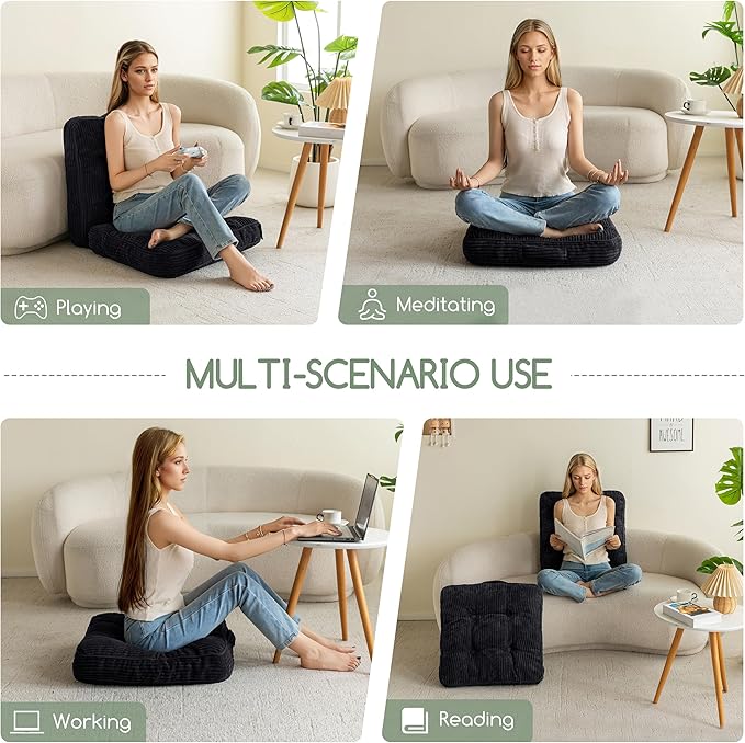 Washable Floor Pillow Cushion for Adults, Meditation Cushion Pillow, Large Square Floor Sitting, Removable Tufted Corduroy Cover, for Tatami Living Room or Yoga, 22x22 Inch, 2Pack, Machine Washable - Bloomnest