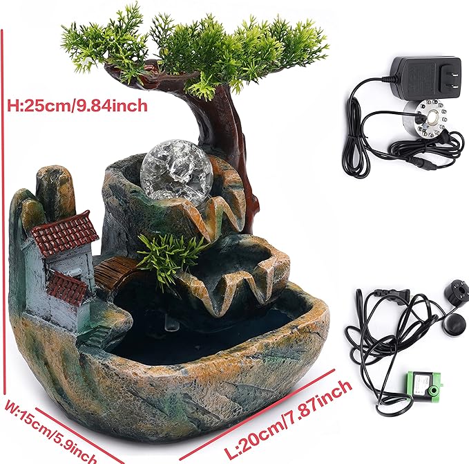 Small Bonsai Humidifier Mini Tabletop Waterfall Fountain with LED Color Night Light and Atomizer, Desktop Water Fountains Indoor Home Decor or Festival Birthday Gift for Girls Boys, 10 Inch - Bloomnest