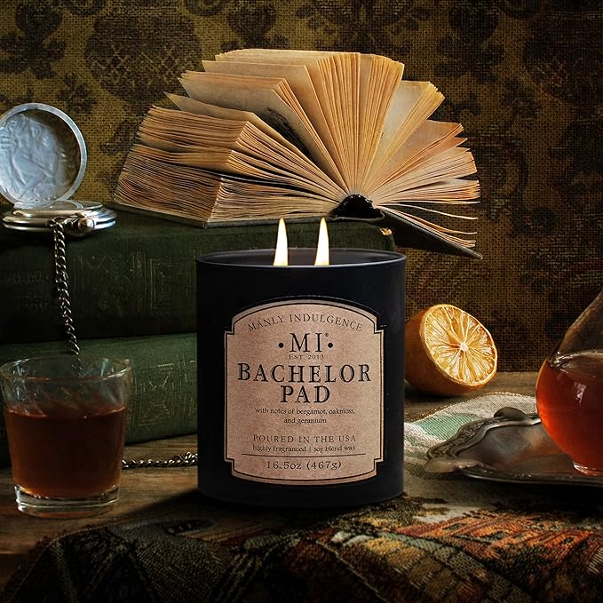 Manly Indulgence Bachelor Pad Scented Candles for Men, 2 Wick, 16.5 oz Premium Soy Blend Wax, 60H Burn, Candles for Home Scented - Made in The USA - Bloomnest