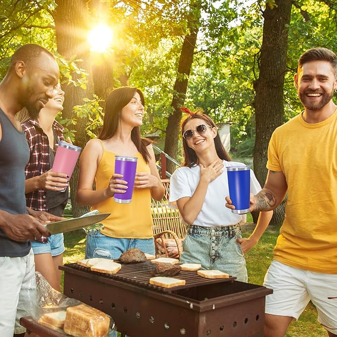 20 oz Tumbler Coffee Travel Tumblers Bulk with Lid Stainless Steel Double Wall Vacuum Insulated Mug Powder Coated Cups fit Car Cupholder for Hot and Cold - Dark Blue, 8Pack