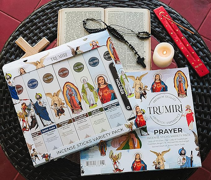 Prayer Incense Sticks - 120 Insence-Sticks (20 Insense x 6 Incents) Catholic Church Spiritual Incienso for Jesus Guardian Angel St Michael Archangel San Miguel Arcangel Judas Religious Gifts + Holder - Bloomnest