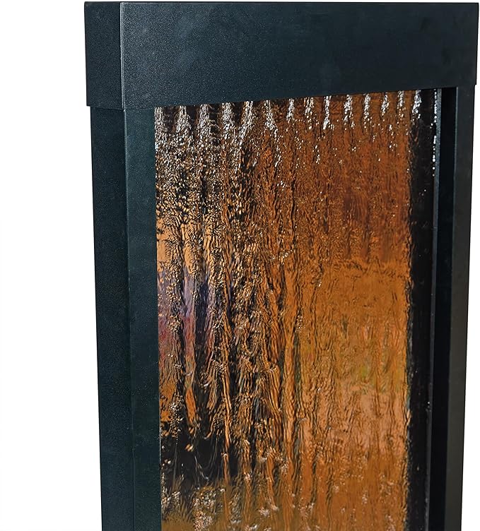 Alpine Corporation - Mirror Waterfall Fountain with Stones & Lights - Zen Indoor/Outdoor Decor for Office, Living Room, Patio, Entryway - 48 Inches (Bronze) - Bloomnest
