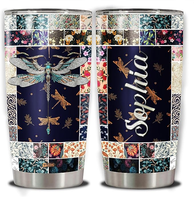 WAZONE Personalized Dragonfly Lovers Cups s 20 30oz Stainless Steel Tumbler Mandala Pattern Custom Gifts For Women Girls Daughter Wife Birthday Aniversary Flying Insect Mystical Animal - Bloomnest