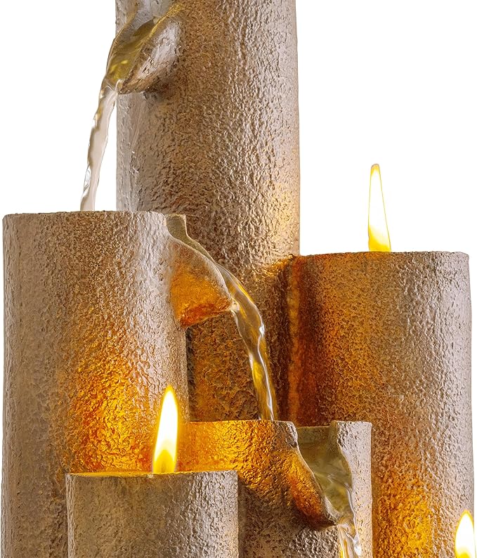 Alpine Corporation WCT202 Indoor Tabletop Tiered Water Fountain Featuring 3 Candles for Desktop and Table, 11", Brown - Bloomnest