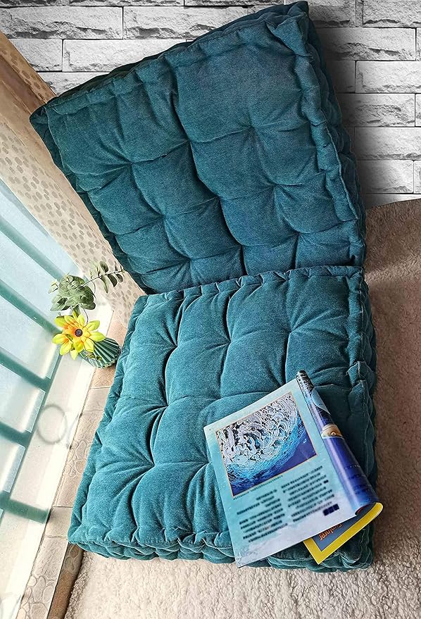 Verpert Floor Pillow 25x25 Inch, Square Meditation Cushion Floor Seating for Adults, Oversized Tufted seat Cushion Reading Nook for Kids, Yoga Meditation Pillow for Sitting on Floor (Turquoise)