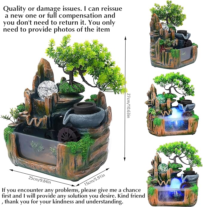 10Inch Bonsai Tree Rock Water Fountains Indoor Tabletop Waterfall Humidifier with LED Light and Atomizer Mist, Desktop Decoration Fake Plants Mini Fish Tank Feng Shui Decor Festival Birthday surprise - Bloomnest