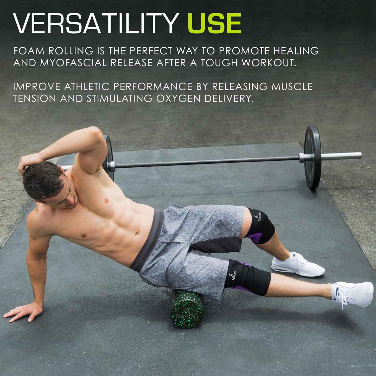 ProsourceFit High Density Foam Rollers 12 - inches Long, Firm Full Body Athletic Massage Tool for Back Stretching, Yoga, Pilates, Post Workout Muscle Recuperation, Black/Blue