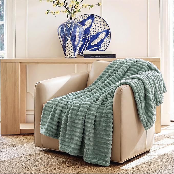 Bedsure GentleSoft Christmas Throw Blanket for Couch - Cozy Soft Green Blankets for Women, Cute Small Fleece Christmas Throws Gifts for Teens Girls Room Home Decor, Sage Green, 50x60 Inches - Bloomnest
