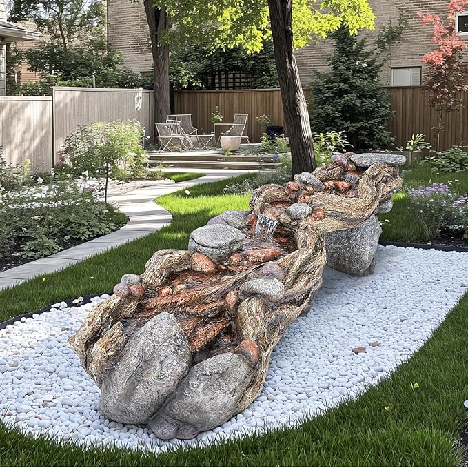 60" Long Cascading Outdoor Rock Water Fountain, 5-Tier Tranquil River Waterfall, Realistic Rock Design, Serene Flowing Water Sound for Outdoor Garden, Patio, Landscaping, Home Decor - Bloomnest