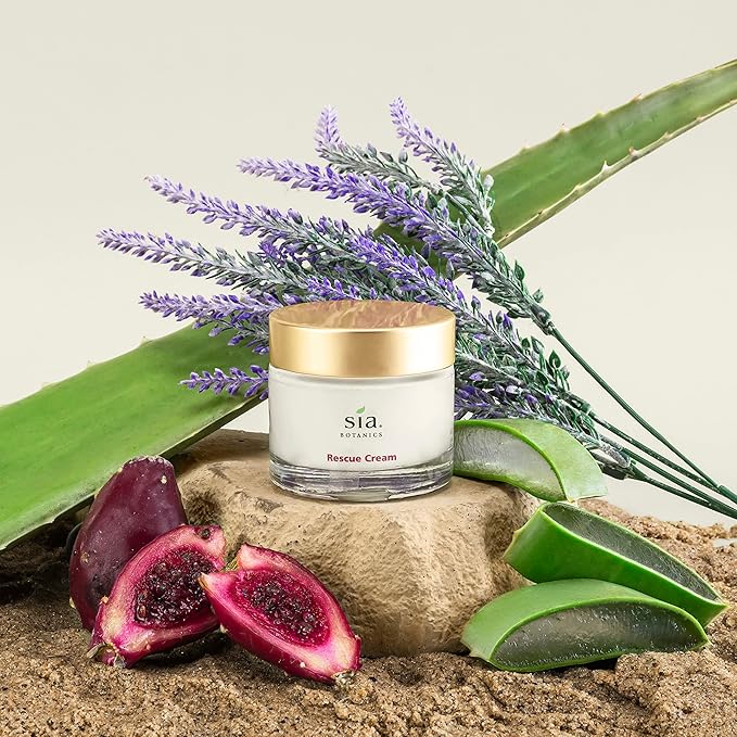 Sia Botanics Rescue Face Cream (65g/2.3oz Glass Jar) | Facial Moisturizer w/Prickly Pear Cactus, Aloe Vera, Green Tea Extract | Natural, Clean, Botanical Skincare for Women - Bloomnest