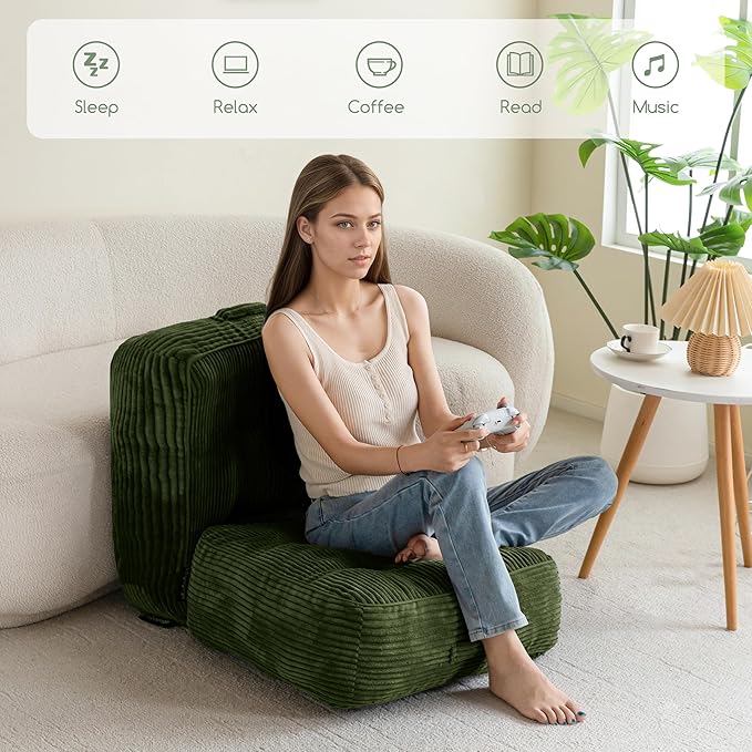 8" Washable Floor Pillow Cushion for Adults, Meditation Cushion Pillow, Large Square Floor Sitting, Removable Tufted Corduroy Cover, for Tatami Living Room or Yoga, 22x22 Inch, 2Pack, Machine Washable - Bloomnest