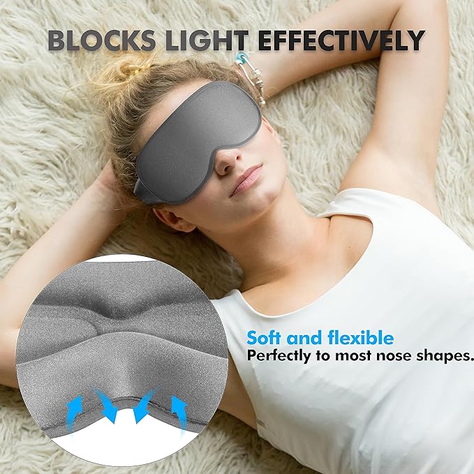 Sleep Eye Mask for Side Sleeper, Lash Extensions 3D Contoured Cup Sleeping Mask for Men Women, Travel Blackout Night Blindfold Eye Shade Cover with Adjustable Strap (Grey-Side Sleeper) - Bloomnest